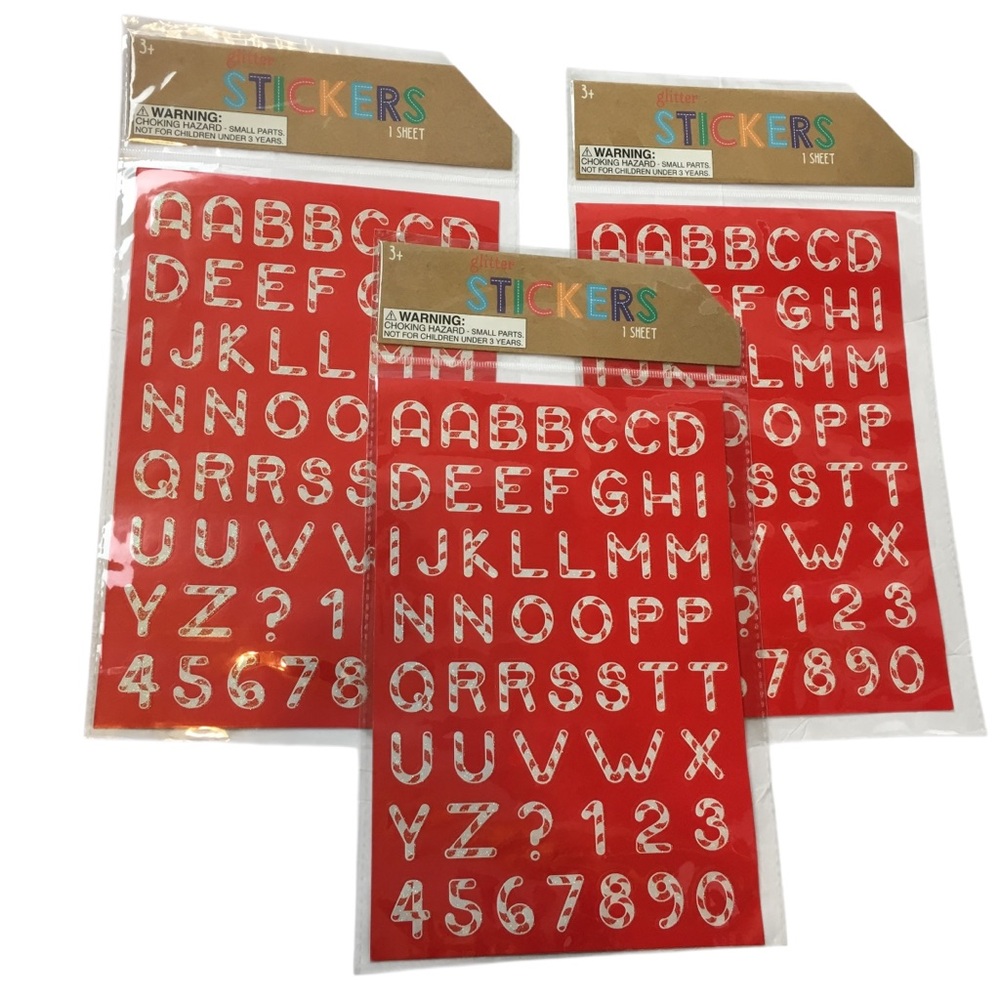 Alphabet Number Glitter Stickers Candy Cane Christmas 3 Sheets 165 Total NEW
